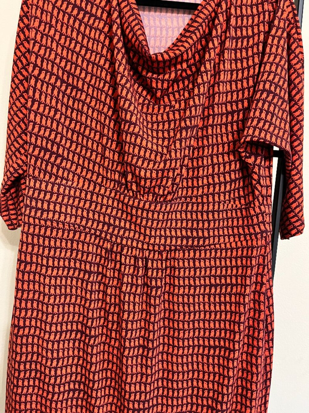 Coldwater Creek Understated Bird Print Cowl Neck Coquette Midi Dress 16 - Picture 3 of 9